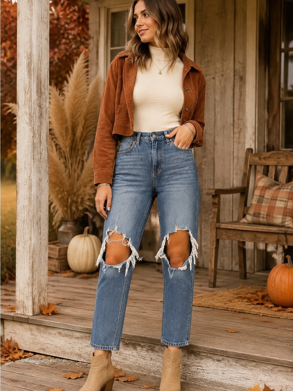 Hollister Blue High-Rise Distressed Straight-Leg Jeans